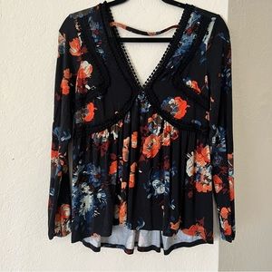 Anthropologie Mauve Riley Floral Ls Top